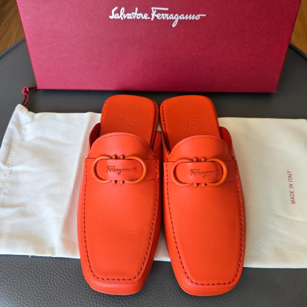 Salvatore Ferragamo Vulcano Red Calf Leather Mule